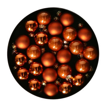 Othmar Decorations kerstballen - 24x -mandarijn oranje - 2,5 cm - glas - Kerstbal