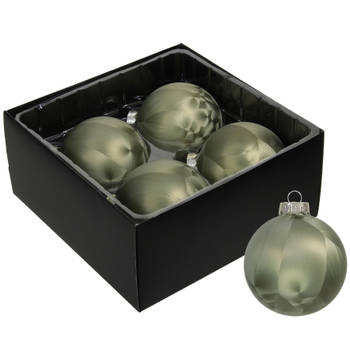 Othmar Decorations Luxe kerstballen - 4x - 8 cm - olijf groen - glas - Kerstbal