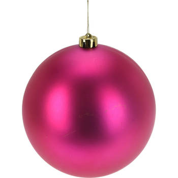 Grote decoratie kerstbal - fuchsia roze - 18 cm - kunststof - Kerstbal