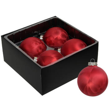 Othmar Decorations Luxe kerstballen - 4x - 8 cm - rood - glas - Kerstbal