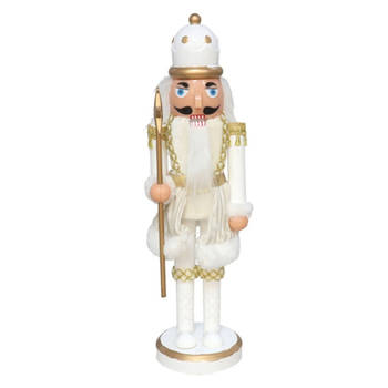 Gerimport notenkraker figuur/beeld - 28 cm - wit/goud - Kerstbeeldjes