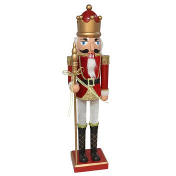 Gerimport notenkraker figuur/beeld - 80 cm - rood/wit - Kerstbeeldjes