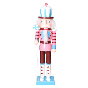 Gerimport notenkraker figuur/beeld - 38 cm - pastel blauw/roze  - Kerstbeeldjes