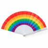 Spaanse handwaaier - regenboog - gerecycled kunststof/polyester - 42 x 23 cm - Verkleedattributen