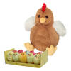 Pluche kip knuffel - 18 cm - multi kleuren - met 10x kuikens 5 cm - kippen familie - Vogel knuffels