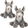 Suki gifts Pluche knuffeldieren set 2x Ezels - grijs - 13 en 33 cm - boerderij familie knuffels - Knuffel boederijdieren