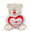 Jono Toys Pluche knuffelbeer/teddybeer met I love you hartje - wit - 30 cm - Knuffelberen