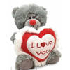 Jono Toys Pluche knuffelbeer/teddybeer met I love you hartje - grijs - 30 cm - Knuffelberen