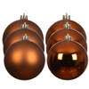 Decoris kerstballen - 6x st- 8 cm - koper/cognac bruin - kunststof - Kerstbal