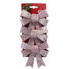 Gerimport kerst ornamenten strikjes 3x- velvet roze -10x13 cm -glitter - Kersthangers