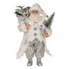 Clayre & Eef Kerstdecoratie Beeld Kerstman 27 cm Wit Zilverkleurig Kunststof Wit