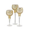 Luxe glazen design kaarsenhouders/windlichten set van 3x stuks champagne/goud transparant 30-40 cm - Waxinelichtjeshoude