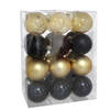 Gerimport kerstballen - 24x st- 7 cm - zwart/goud - kunststof - Kerstbal