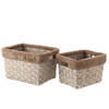 J-line - Set Van 2 Manden Rechthoekig+imitatiebont Rotan Plat Bruin - 42x28x27cm