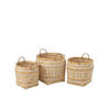 J-line - Set Van 3 Mand Patronen Handvaten Bamboe Naturel/wit - 40x40x37cm