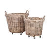 J-line - Set 2 Mand Rond+handvat Riet Naturel 75x60cm - 75x75x82cm