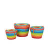 J-line - Set Van 3 Mand Regenboog Strepen+handvaten+deksel Mix - 39x39x28cm