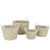 J-line - Set Van 4 Mand Rond Handvatten Stro Naturel/wit - 47x48x42cm