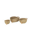 J-line - Set Van 3 Mand Rond Met Handvat+ Kwast Gras Naturel - 33x40x17cm