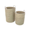 J-line - Set Van 2 Mand Rond Handvatten Stro Wit/naturel - 39x41x61cm