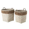 J-line - Set Van 2 Manden Rond Met Handvaten Imitatiebont Afneembaar Rotan Plat Bruin - 39.5x39.5x37.5cm