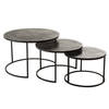 J-line - Set 3 Bijzettafels Rond Oxidize Aluminium/ijzer Antiek Zwart/groen - 75.5x75.5x40cm