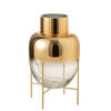 J-line - Vaas Cylinder Op Voet Glas Transparant/goud Large - 21x21x38cm