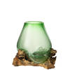 J-line - Vaas Op Voet Gamal Hout/gerecycleerd Glas Natuur/groen Large - 29x27x33cm