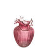 J-line - Vaas Bloem Lijnen Glas Donker Roze Small - 14.5x14.5x21cm