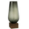 J-line - Vaas Op Voet Eno Glas/hout Donkerbruin Grijs Large - 24x24x57cm