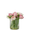 J-line - Tulpen In Vaas Rond Plastiek Glas Roze Large - 20x18x22cm