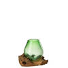 J-line - Vaas Op Voet Gamal Hout/gerecycleerd Glas Natuur/groen Medium - 23x19x19cm