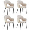 tectake® - Fauteuil Sachel - Eetkamerstoel - Set van 4 - Fluweellook - Gestoffeerd - Creme