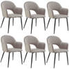 tectake® - Fauteuil Sachel - Eetkamerstoel - Set van 6 - Fluweellook - Gestoffeerd - Taupe