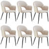 tectake® - Fauteuil Sachel - Eetkamerstoel - Set van 6 - Fluweellook - Gestoffeerd - Creme