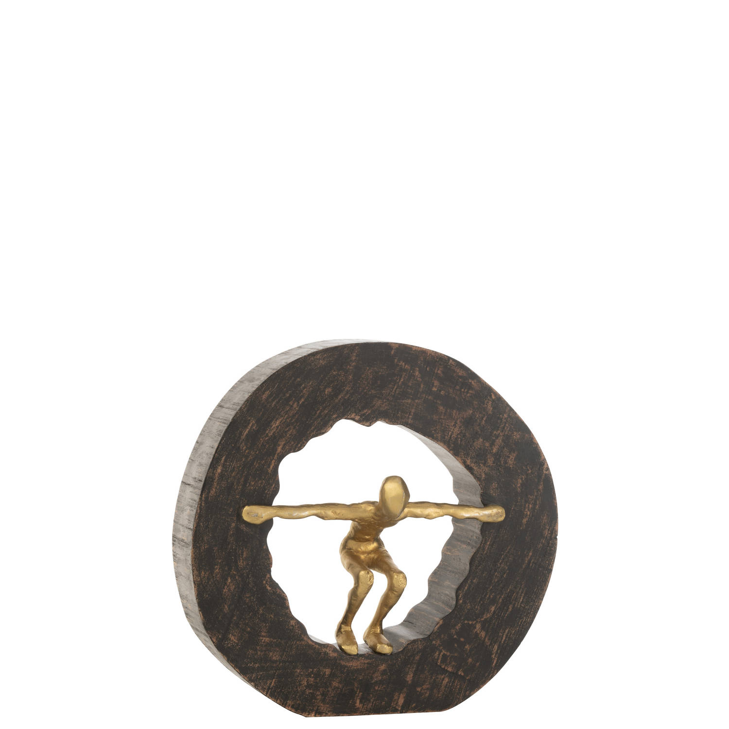 J-line - Figuur Vallend Hout Metaal Zwart Goud - 27x12x27cm