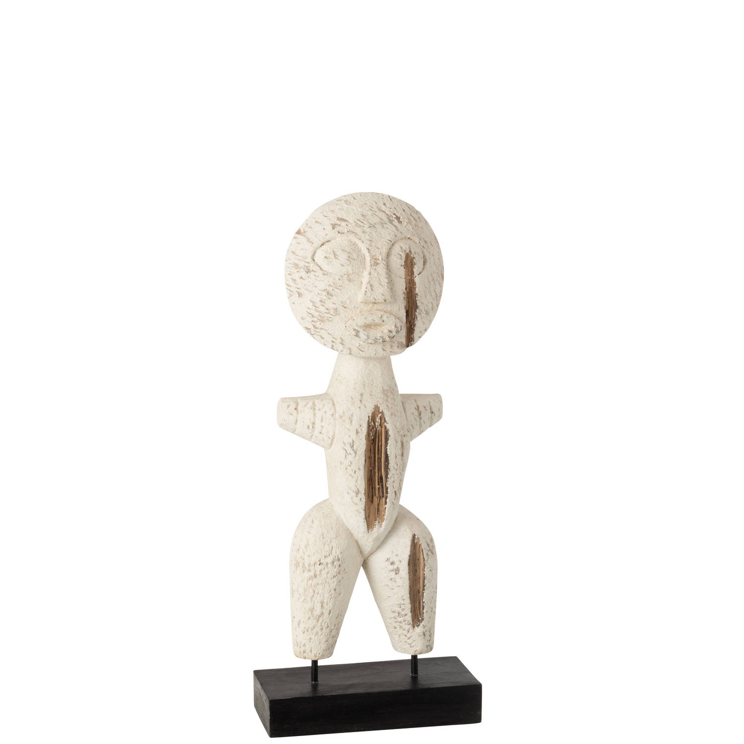 J-line - Figuur Primitief Albasia Hout Wit Small - 14x6x40cm