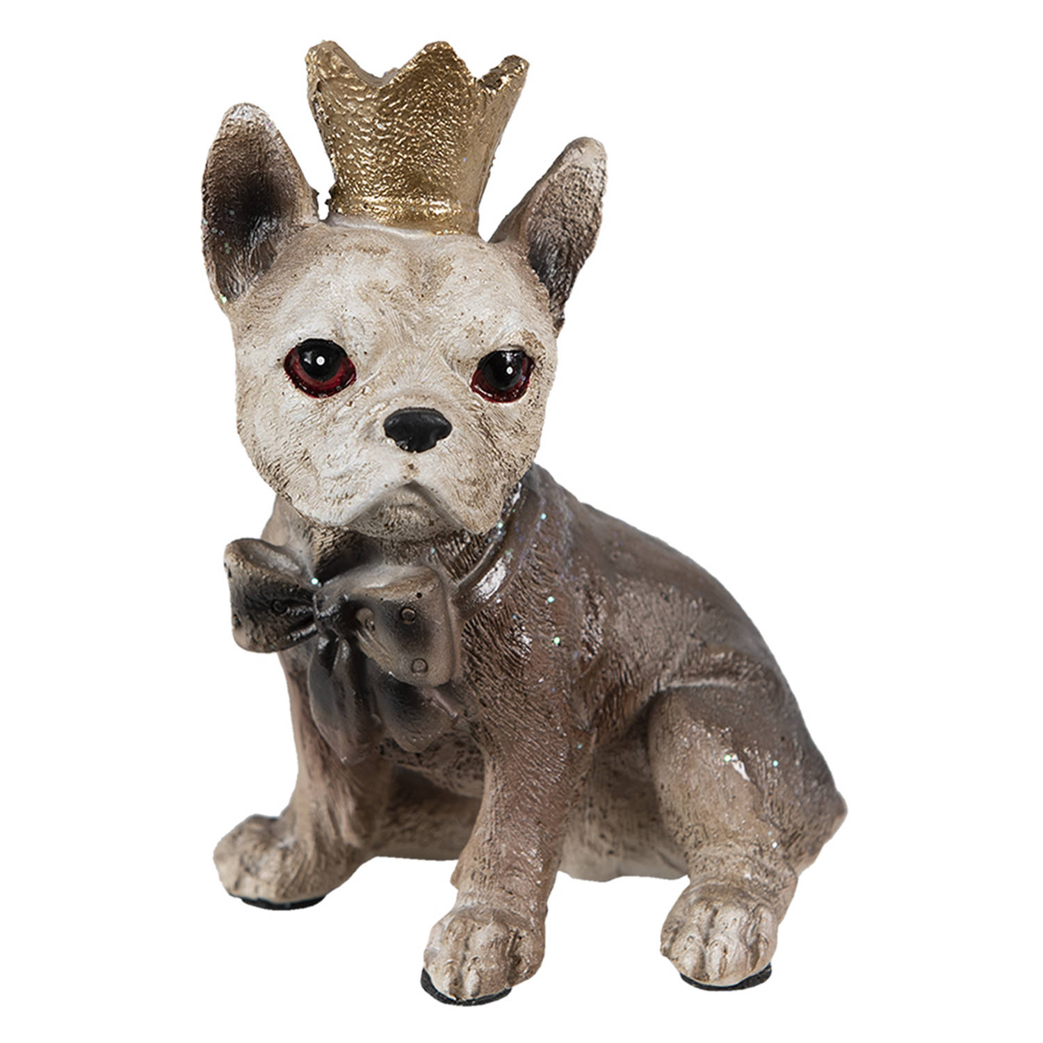 HAES DECO - Beeld Hond 7x6x11 cm Bruin Kunststof Kroon Woonaccessoires beeld decoratie Decoratieve Accessoires