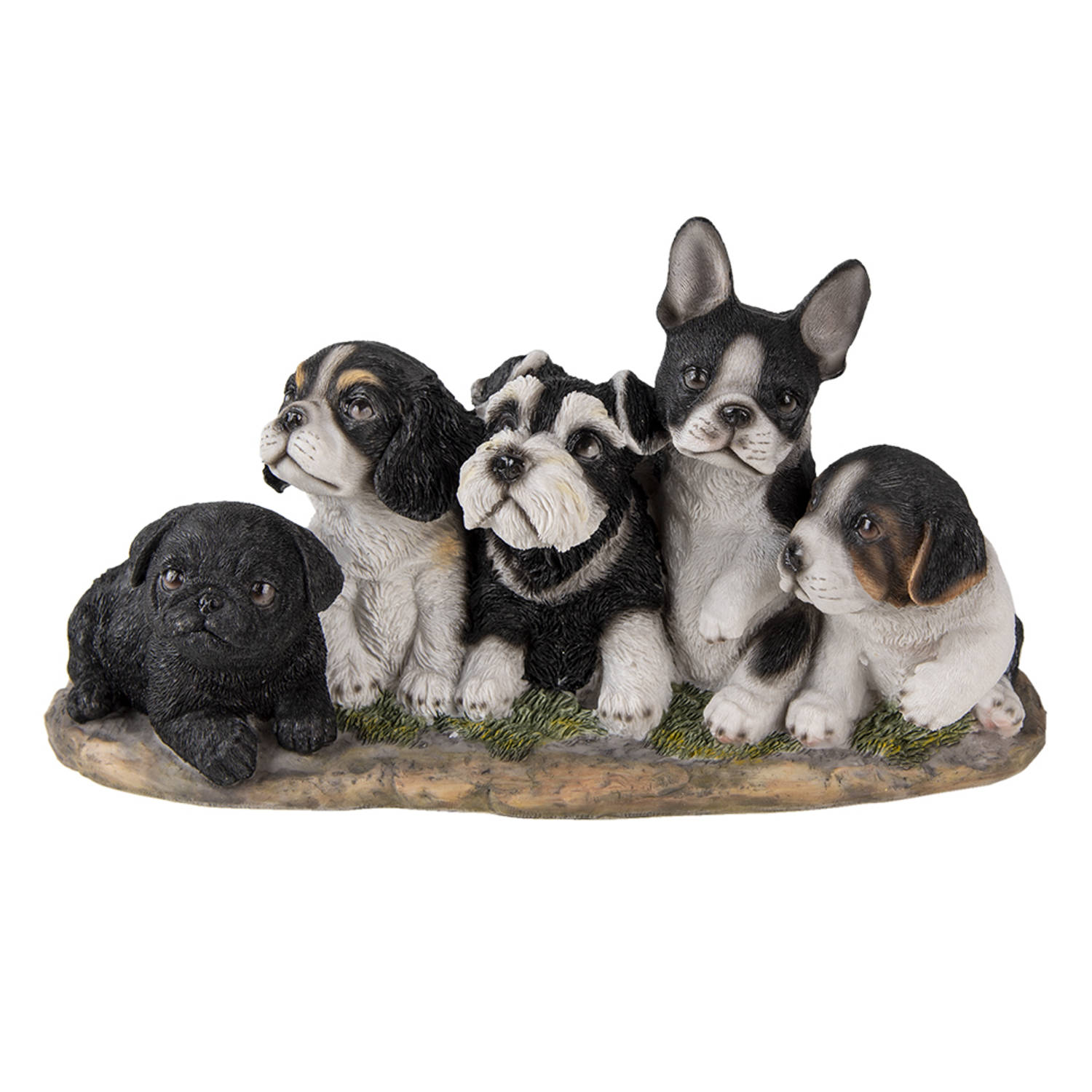 HAES DECO - Beeld Honden 33x12x17 cm Zwart Wit Kunststof Woonaccessoires beeld decoratie Decoratieve Accessoires