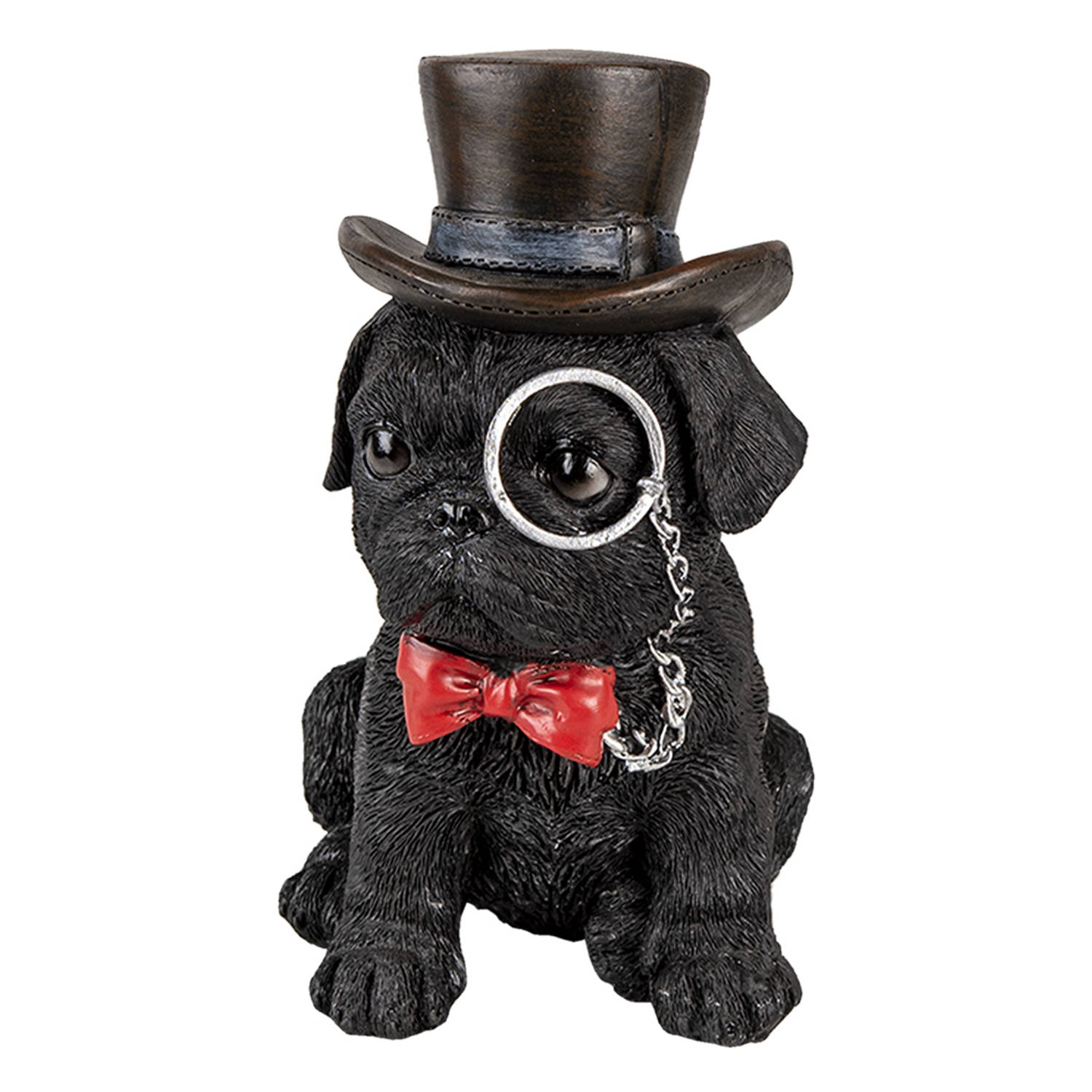 HAES DECO - Beeld Hond 13x9x17 cm Zwart Kunststof Woonaccessoires beeld decoratie Decoratieve Accessoires