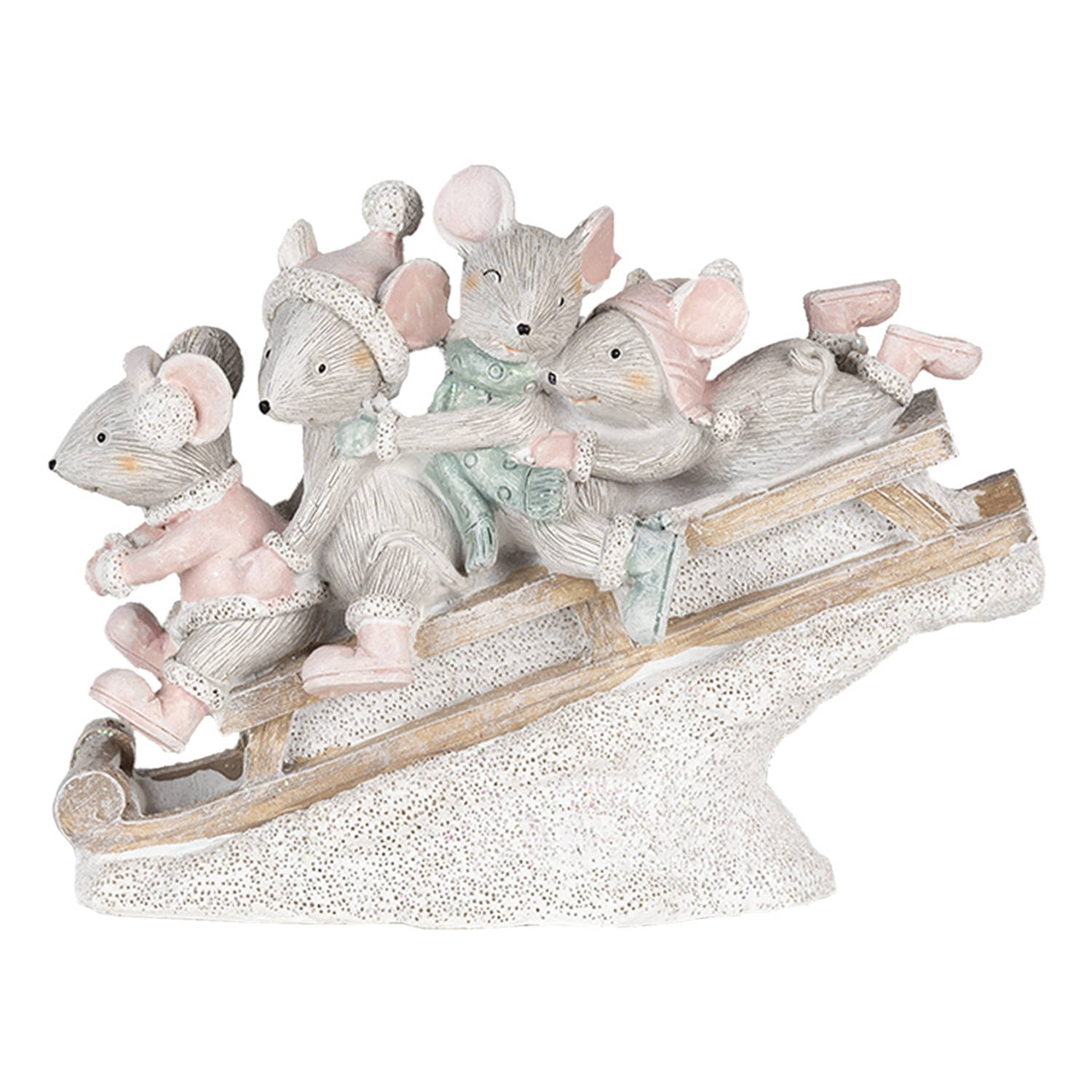 HAES DECO - Beeld Muis 15x5x11 cm Grijs Kunststof Muis Decoratief Figuur Decoratieve Accessoires Woonaccessoires