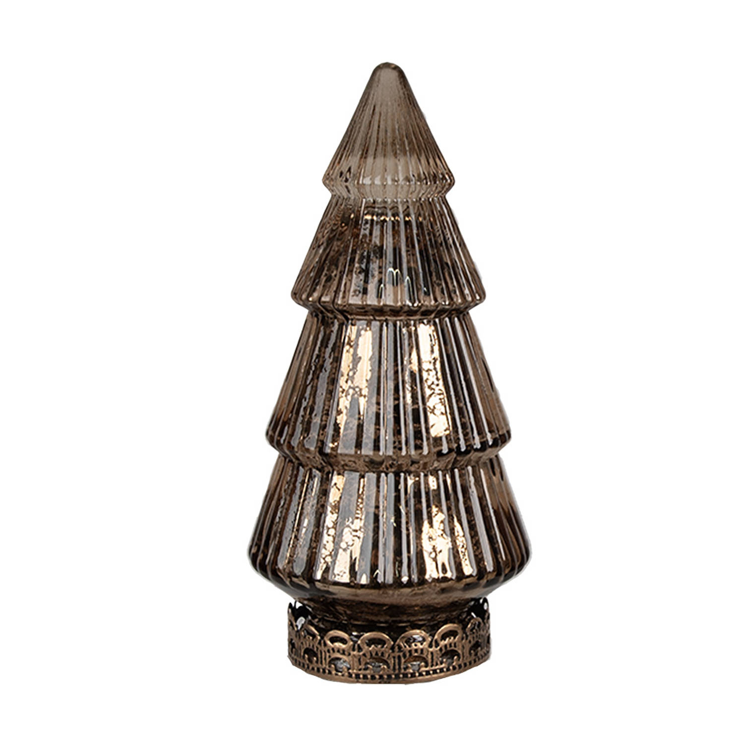 HAES DECO - Kerstdecoratie met LED-verlichting Kerstboom Ø 8x16 cm Bruin Glas