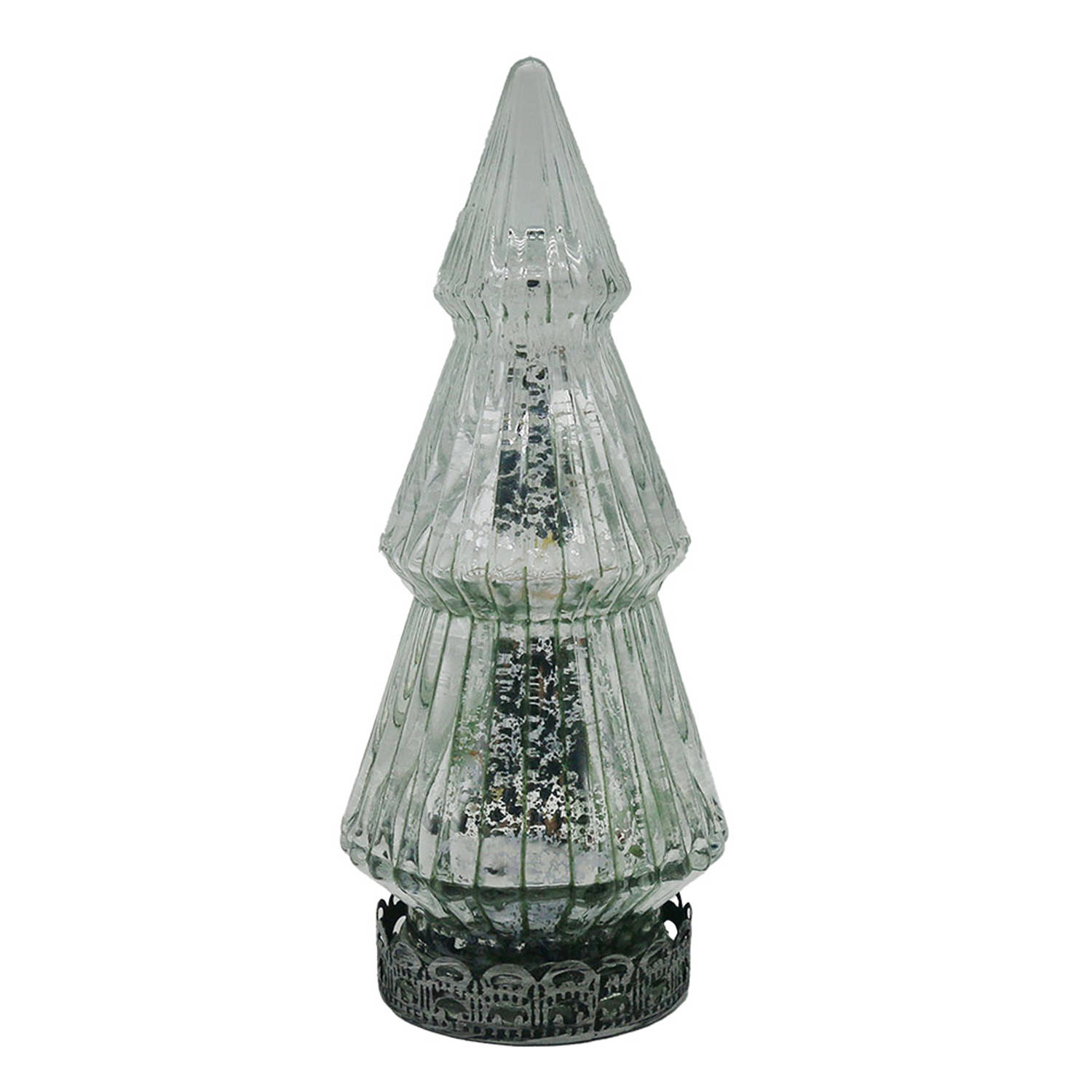 HAES DECO - Kerstdecoratie met LED-verlichting Kerstboom Ø 7x16 cm Zilverkleurig Glas