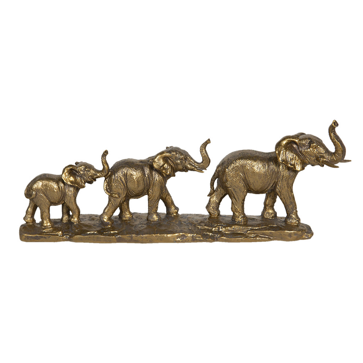 HAES DECO - Beeld Olifant 45x9x17 cm Goudkleurig Kunststof Woonaccessoires beeld decoratie Decoratieve Accessoires