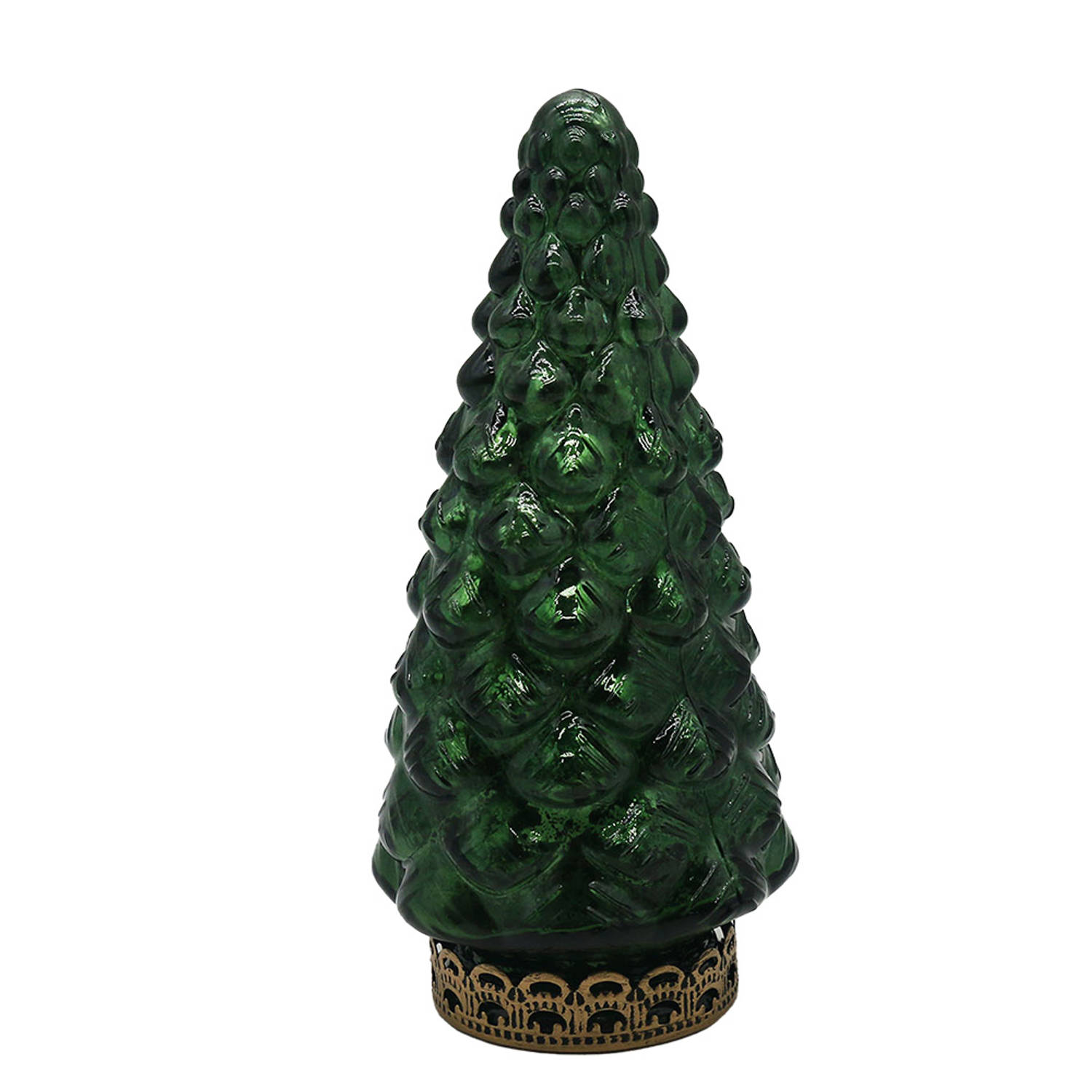 HAES DECO - Kerstdecoratie met LED-verlichting Kerstboom Ø 8x16 cm Groen Glas