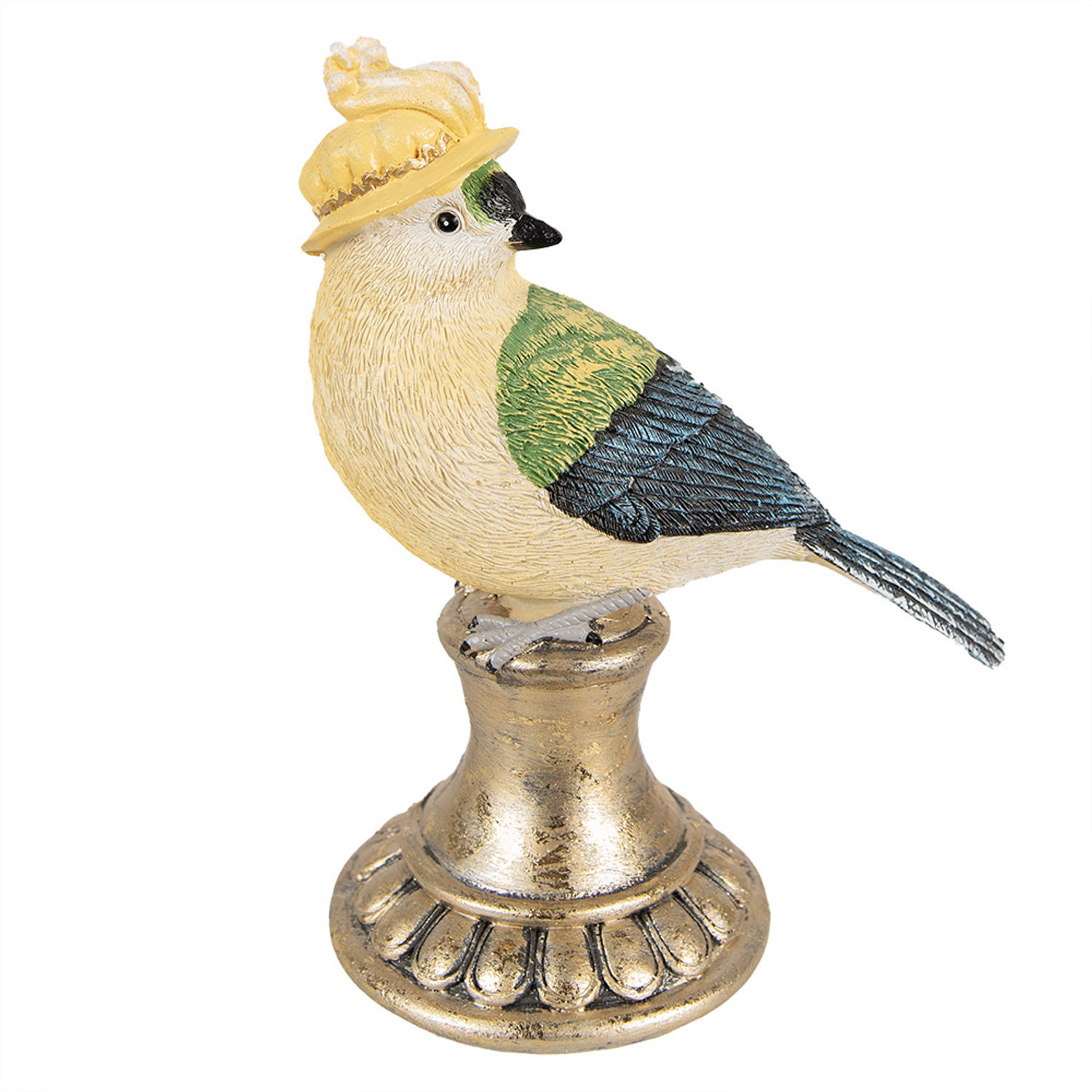 HAES DECO - Decoratie Beeld Vogel 17 cm Blauw Geel Polyresin