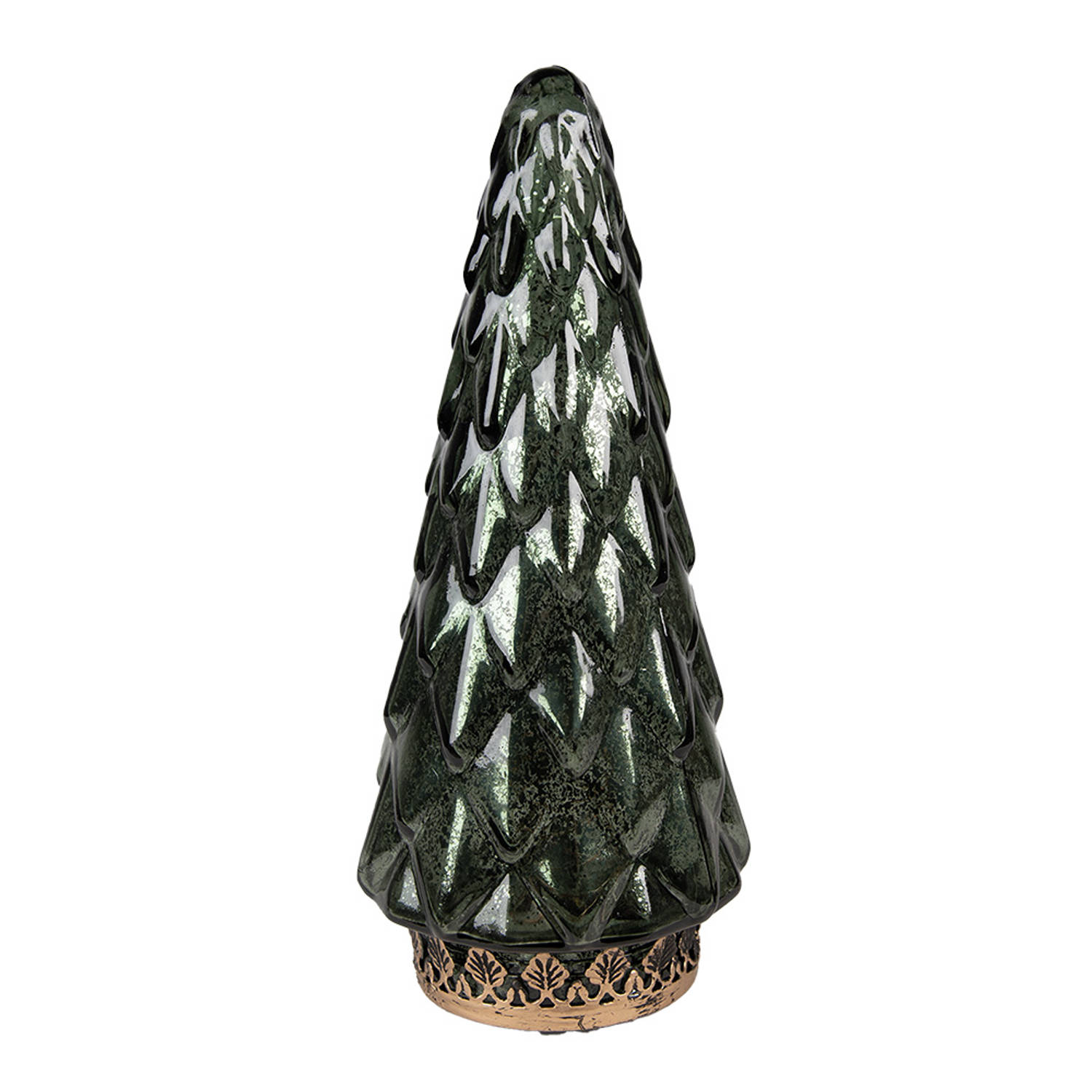 HAES DECO - Kerstdecoratie met LED-verlichting Kerstboom Ø 11x24 cm Groen Glas