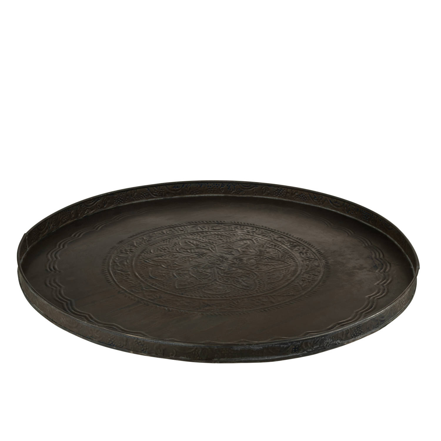 J-line - Plateau Rond Klassiek Ijzer Zwart Mat Large - 60x60x3cm