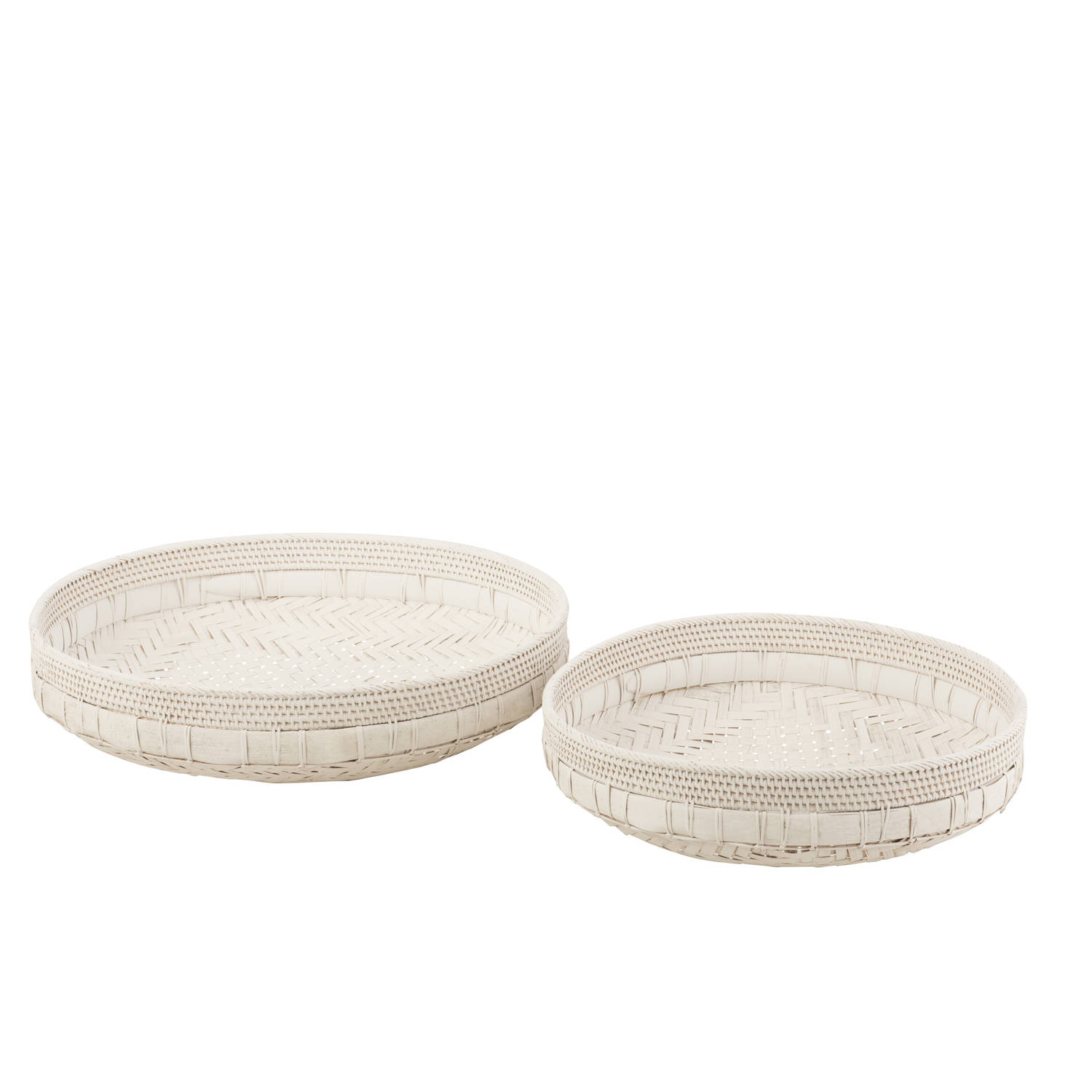 J-line - Set Van 2 Schalen Rond Rotan Wit - 50x50x14cm