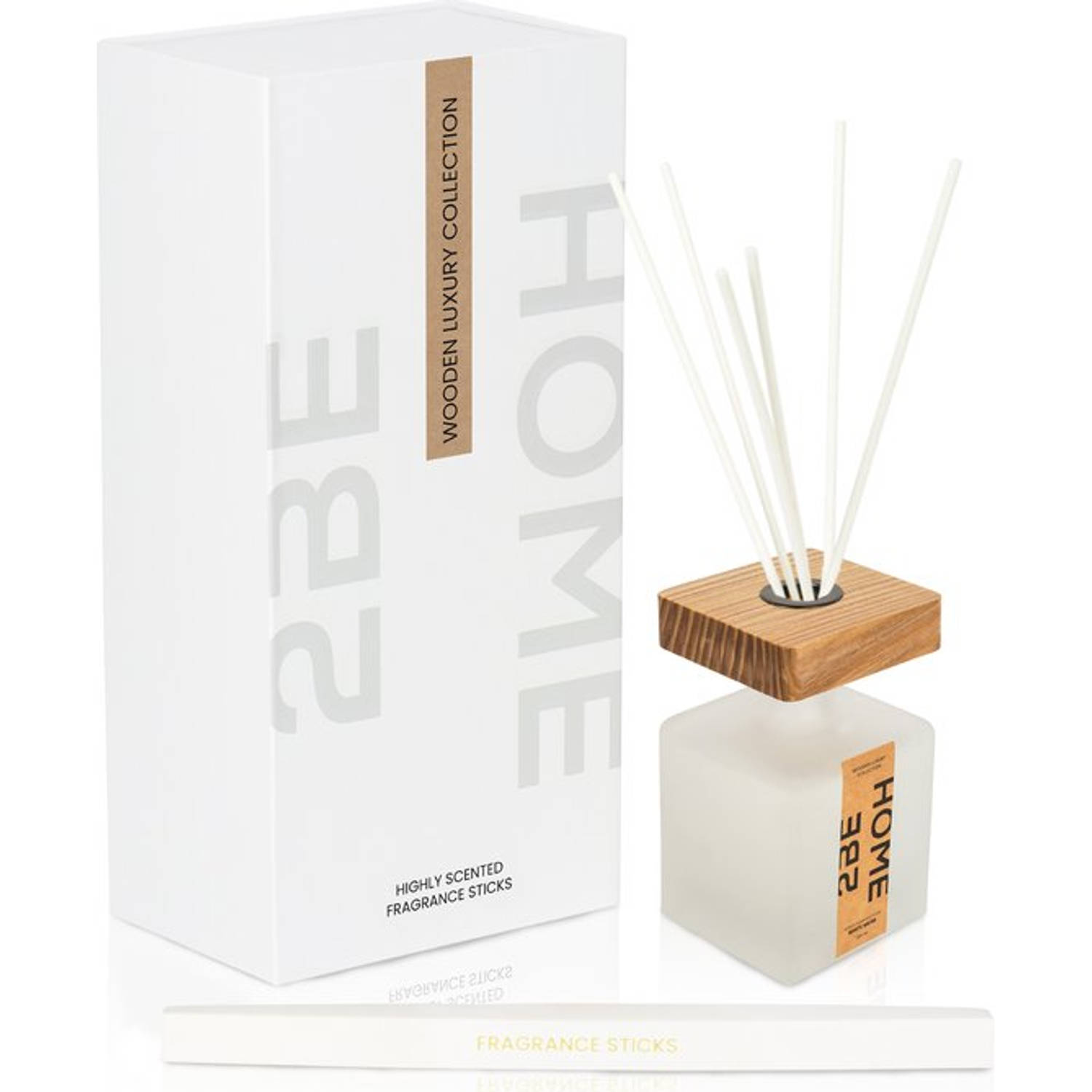 2BEHOME® Geurstokjes - White Musk- 200 ML - Wooden Luxury Collection - Luxe Fragrance sticks - Huisparfum - Luchtverfrisser - Geurverspreider - Wit